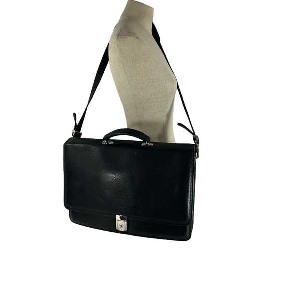 Vintage BOSCA double gusset black leather briefcase with shoulder strap - Picture 16 of 16
